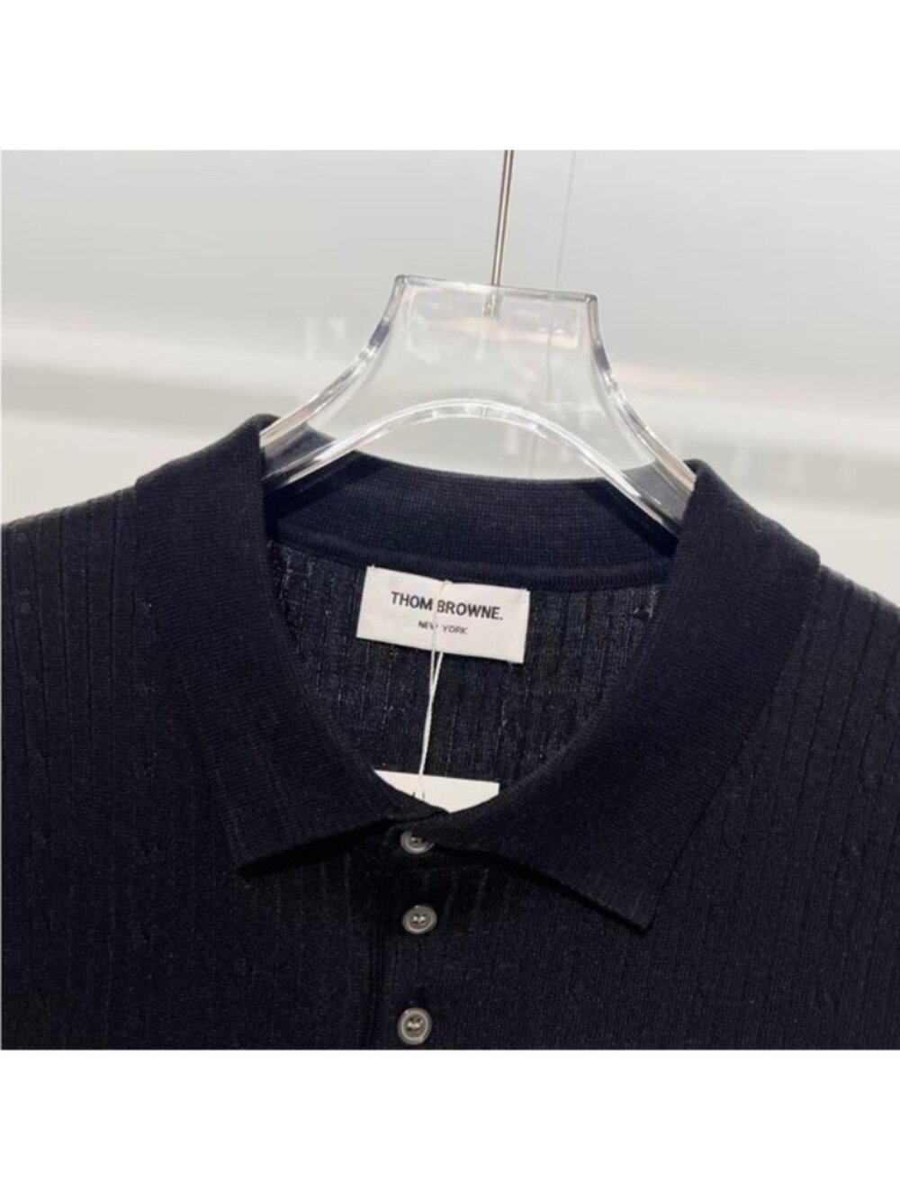 THOM BROWNE Four-Stripe Summer Knit Sweater for Men, Crew Neck, Short Sleeve - Picture 3 of 7